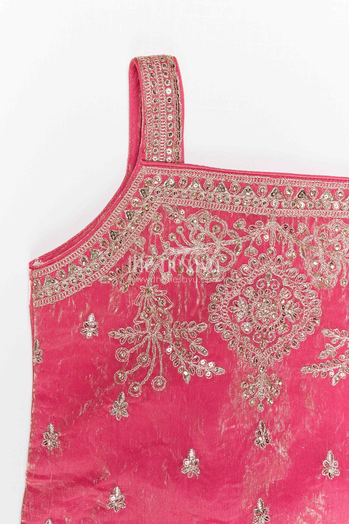 The Nesavu Girls Sharara / Plazo Set Girls Sharara Set for Grand Festive Celebrations and Weddings Nesavu Nesavu organza tissue silk girls sharara set for weddings with designer embroidery