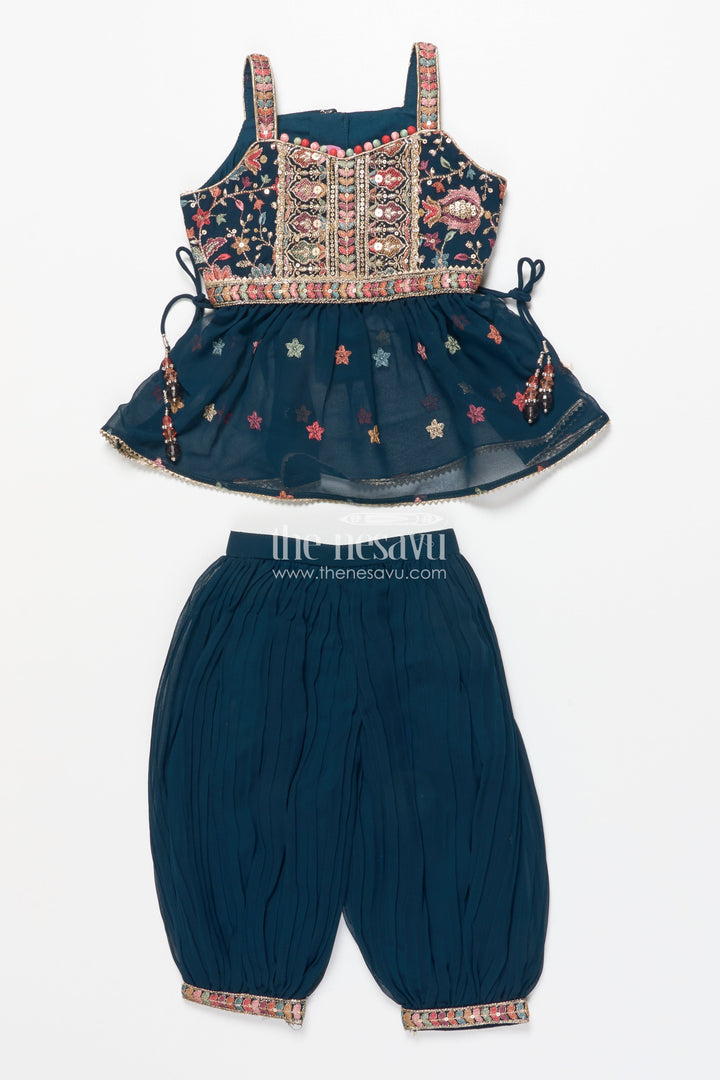 The Nesavu Girls Sharara / Plazo Set Girls Sharara Set for Sangeet, Mehendi and Cultural Events Nesavu 16 (1Y) / Blue GPS882A-16 Nesavu girls sharara set embroidered yoke mehendi sangeet festive performances