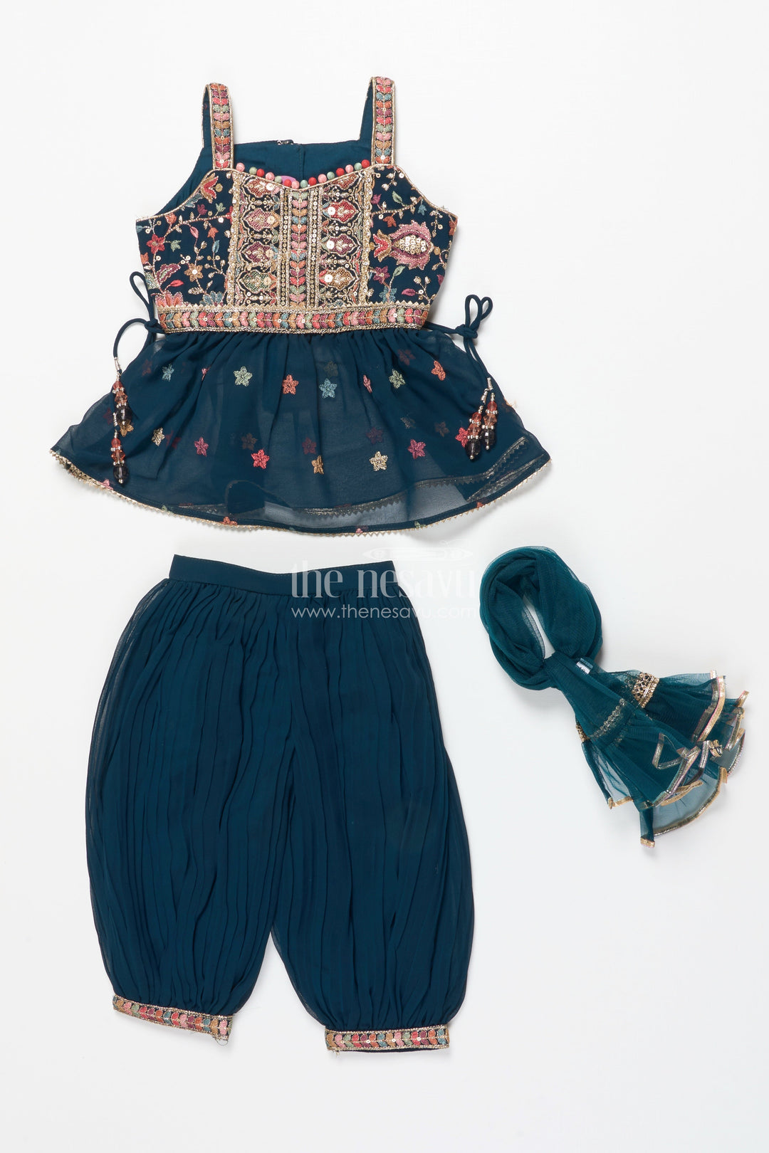 The Nesavu Girls Sharara / Plazo Set Girls Sharara Set for Sangeet, Mehendi and Cultural Events Nesavu Nesavu girls sharara set embroidered yoke mehendi sangeet festive performances