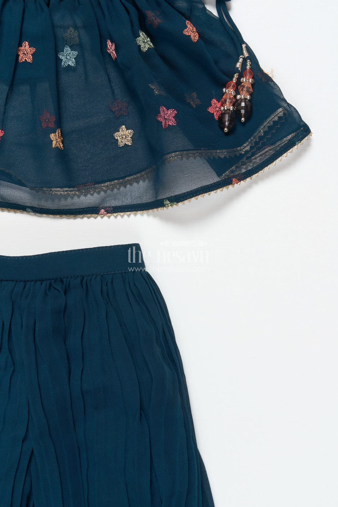 The Nesavu Girls Sharara / Plazo Set Girls Sharara Set for Sangeet, Mehendi and Cultural Events Nesavu Nesavu girls sharara set embroidered yoke mehendi sangeet festive performances