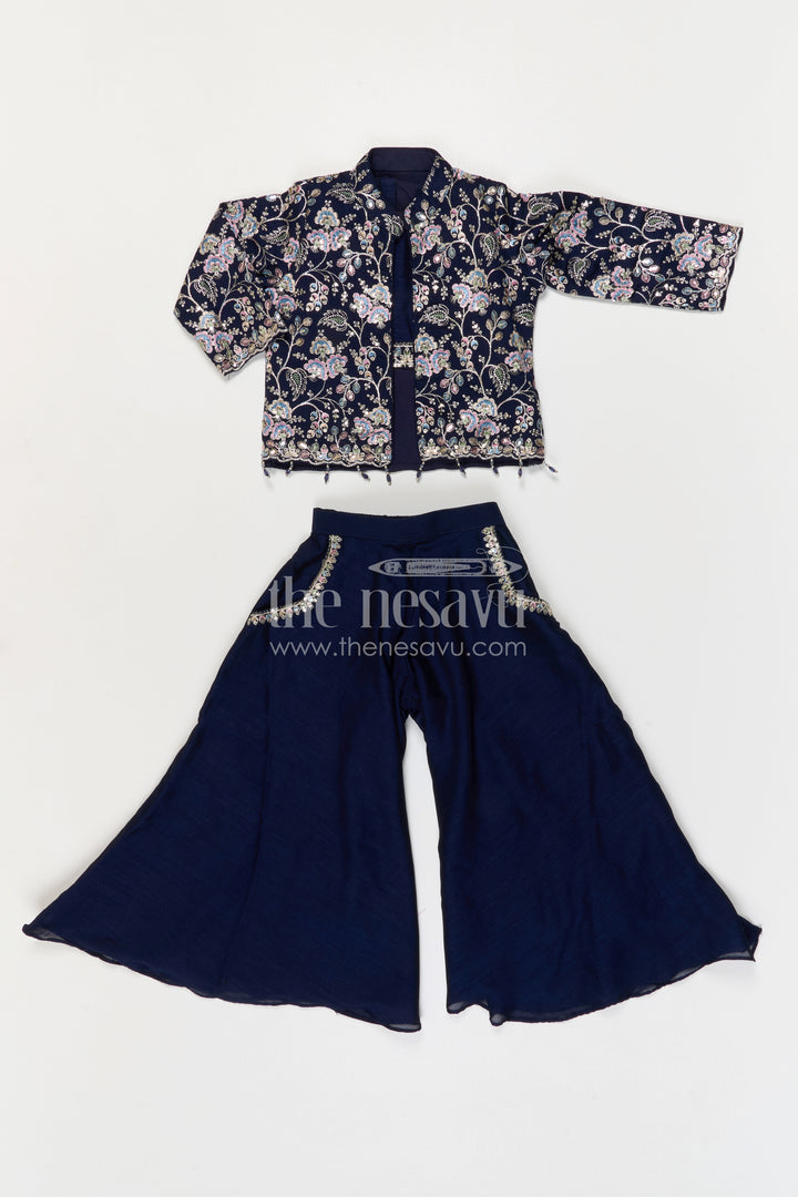 The Nesavu Girls Sharara / Plazo Set Girls Sharara Set for Sangeeth and Festive Occasions Nesavu Nesavu Girls Sharara Set For Weddings And Festive Occasions With Embroidered Jacket And Flowy Pants