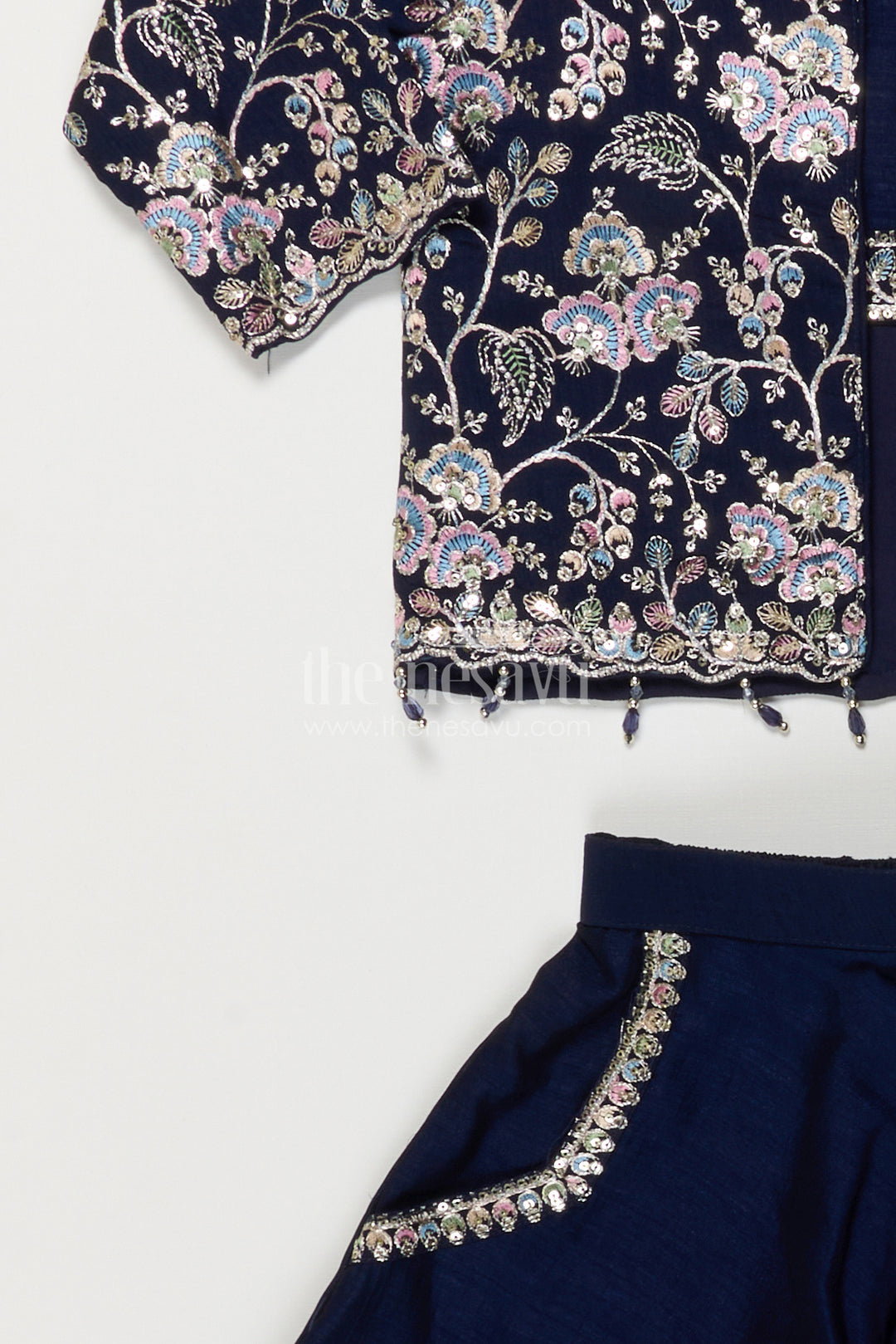 The Nesavu Girls Sharara / Plazo Set Girls Sharara Set for Sangeeth and Festive Occasions Nesavu Nesavu Girls Sharara Set For Weddings And Festive Occasions With Embroidered Jacket And Flowy Pants