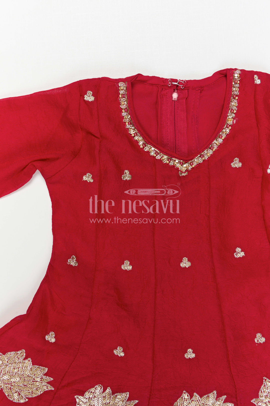 The Nesavu Girls Sharara / Plazo Set Girls Sharara Set for Wedding and Event Nesavu Nesavu Girls Sharara Set For Wedding And Festive Occasions With Embroidered Georgette Ethnic Outfit