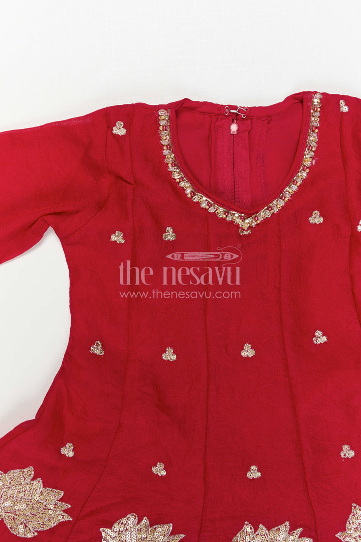 The Nesavu Girls Sharara / Plazo Set Girls Sharara Set for Wedding and Event Nesavu Nesavu Girls Sharara Set For Wedding And Festive Occasions With Embroidered Georgette Ethnic Outfit