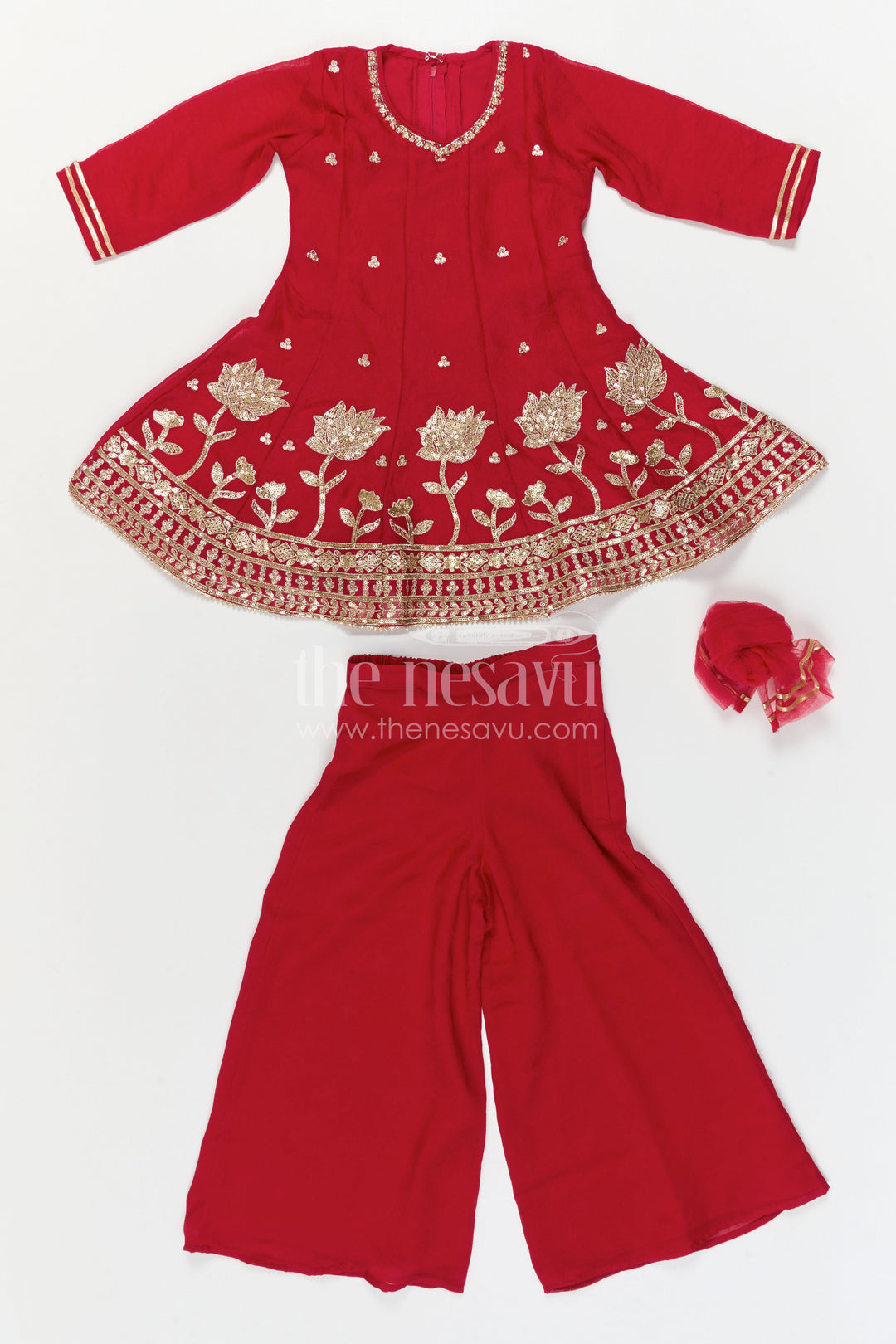The Nesavu Girls Sharara / Plazo Set Girls Sharara Set for Wedding and Event Nesavu Nesavu Girls Sharara Set For Wedding And Festive Occasions With Embroidered Georgette Ethnic Outfit