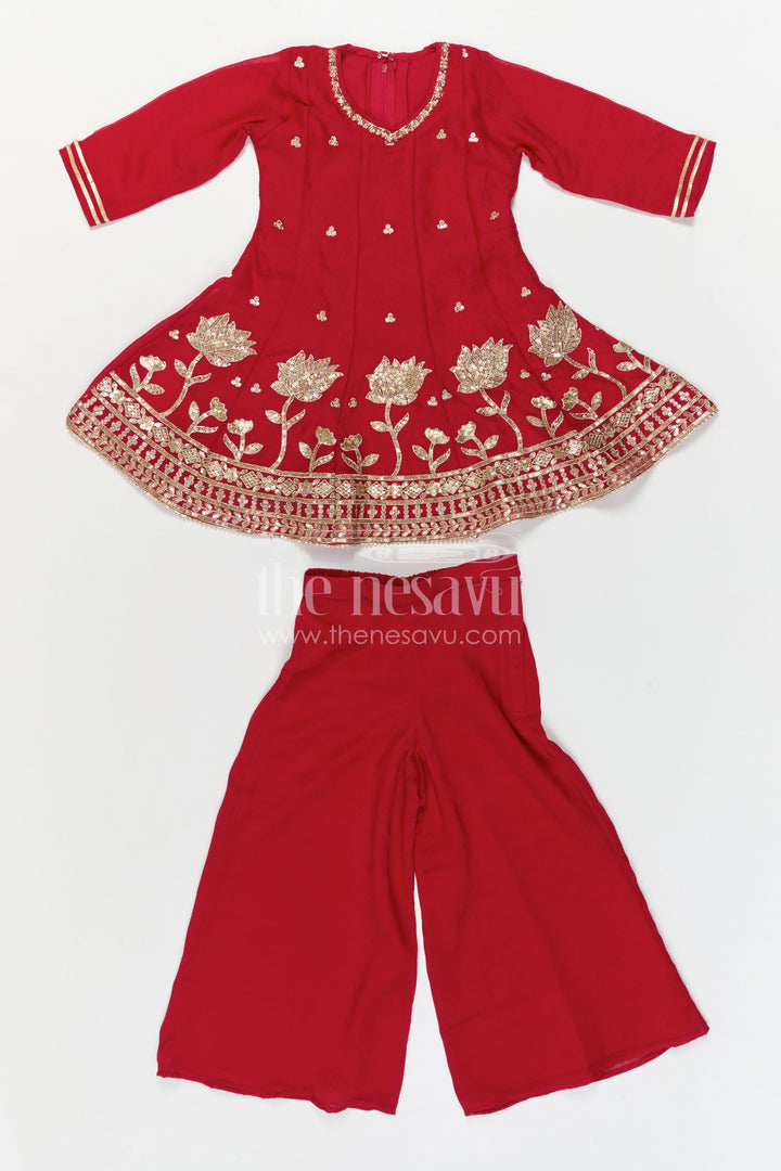 The Nesavu Girls Sharara / Plazo Set Girls Sharara Set for Wedding and Event Nesavu Nesavu Girls Sharara Set For Wedding And Festive Occasions With Embroidered Georgette Ethnic Outfit