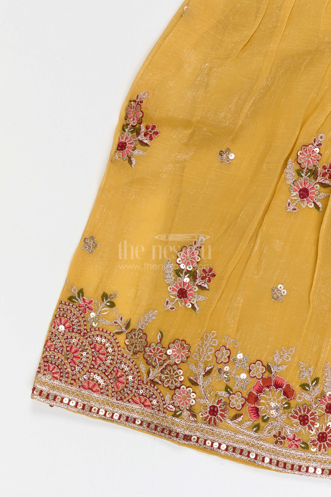 The Nesavu Girls Sharara / Plazo Set Girls Sharara Set for Wedding and Festive Nesavu Nesavu Girls Georgette Sharara Set With Designer Embroidered Yoke For Weddings And Festive Occasions