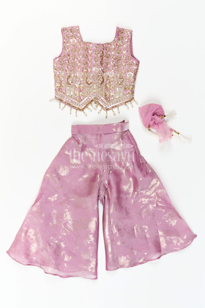The Nesavu Girls Sharara / Plazo Set Girls Sharara Set for Wedding Celebrations and Festive Occasions Nesavu Nesavu Girls Sharara Set For Weddings And Festive Celebrations With Embroidered Designer Yoke