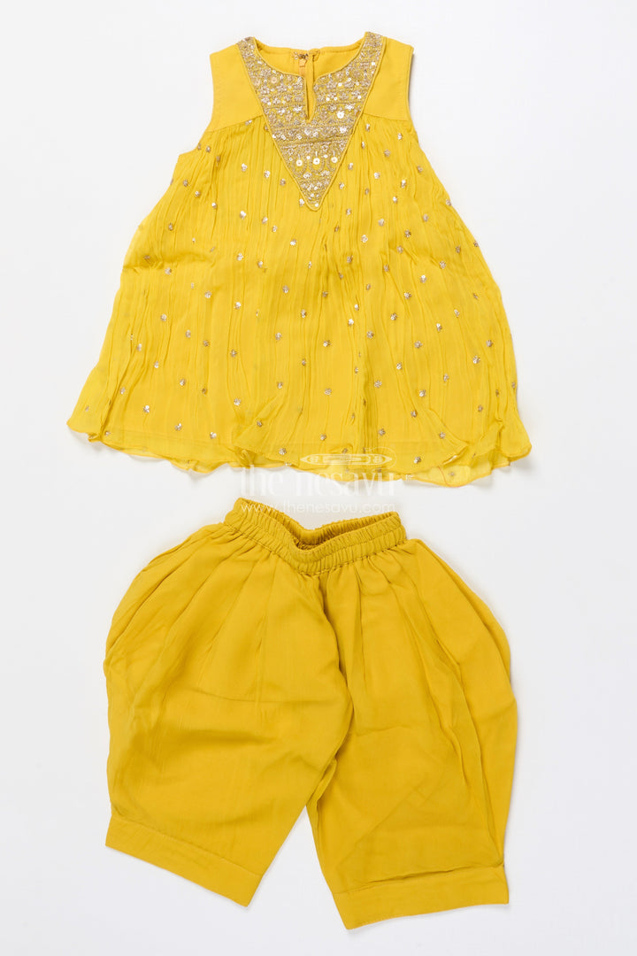 The Nesavu Girls Sharara / Plazo Set Girls Sharara Set for Wedding Functions and Ethnic Celebrations Nesavu 16 (1Y) / Yellow GPS787B-16 Nesavu girls sharara outfit wedding functions ethnic celebrations sequin work