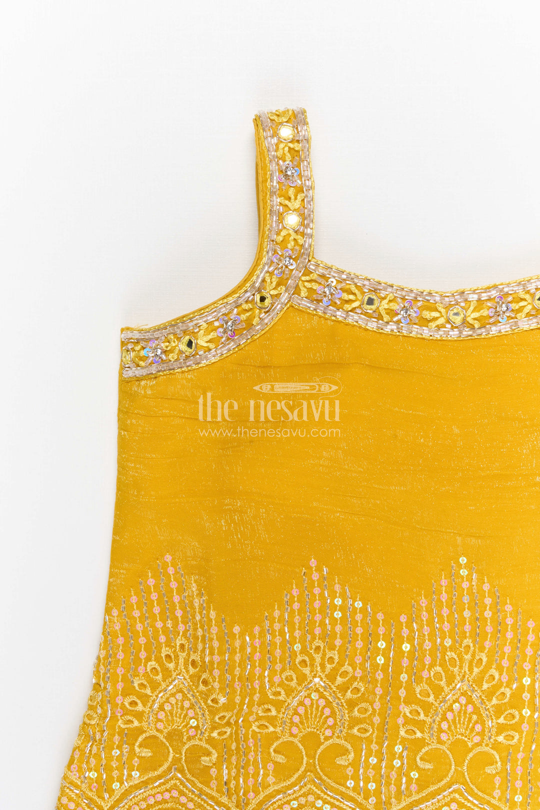 The Nesavu Girls Sharara / Plazo Set Girls Sharara Set for Wedding Functions and Festive Wear Nesavu Nesavu girls georgette sharara set for wedding functions with designer embroidered yoke