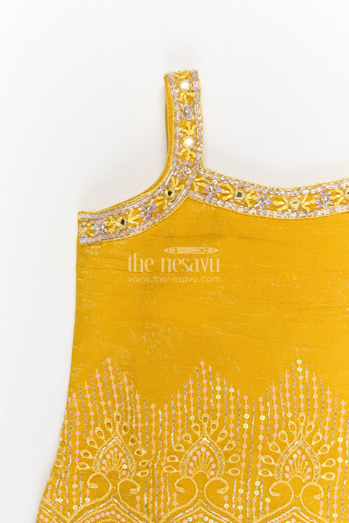 The Nesavu Girls Sharara / Plazo Set Girls Sharara Set for Wedding Functions and Festive Wear Nesavu Nesavu girls georgette sharara set for wedding functions with designer embroidered yoke