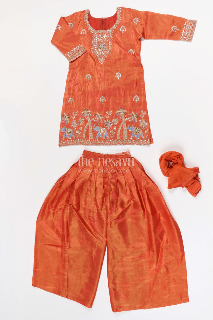 The Nesavu Girls Sharara / Plazo Set Girls Sharara Set for Wedding Functions and Festive Wearing Nesavu Nesavu girls georgette sharara set with designer embroidery for weddings