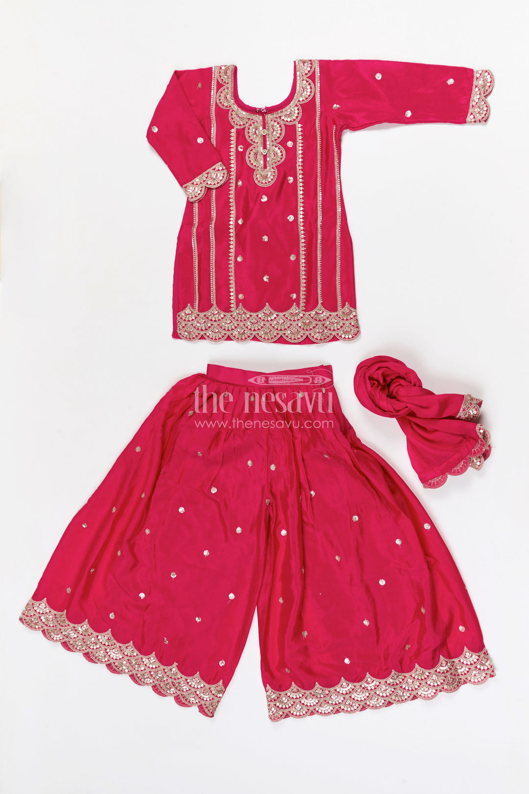The Nesavu Girls Sharara / Plazo Set Girls Sharara Set for Wedding Functions Nesavu Nesavu girls viscose silk sharara set with sequin embroidery for weddings