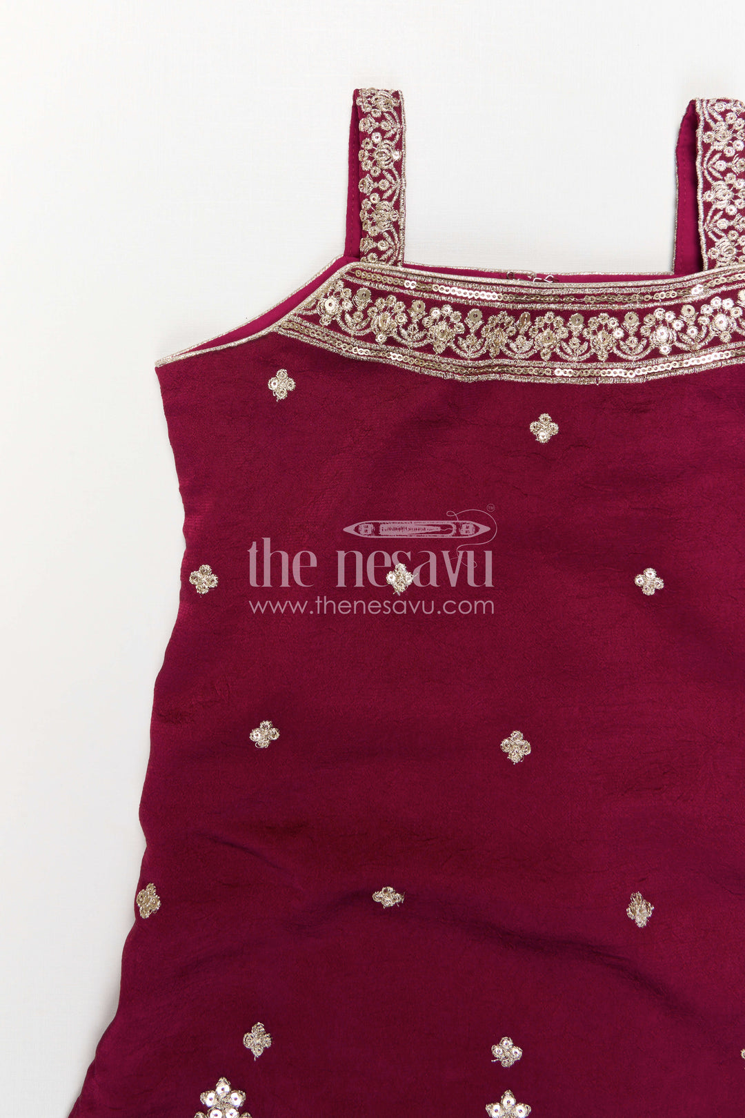 The Nesavu Girls Sharara / Plazo Set Girls Sharara Set for Weddings and Birthday Functtions Nesavu Nesavu Girls Sharara Set For Weddings With Viscose Blend Silk And Embroidered Yoke Festive Outfit