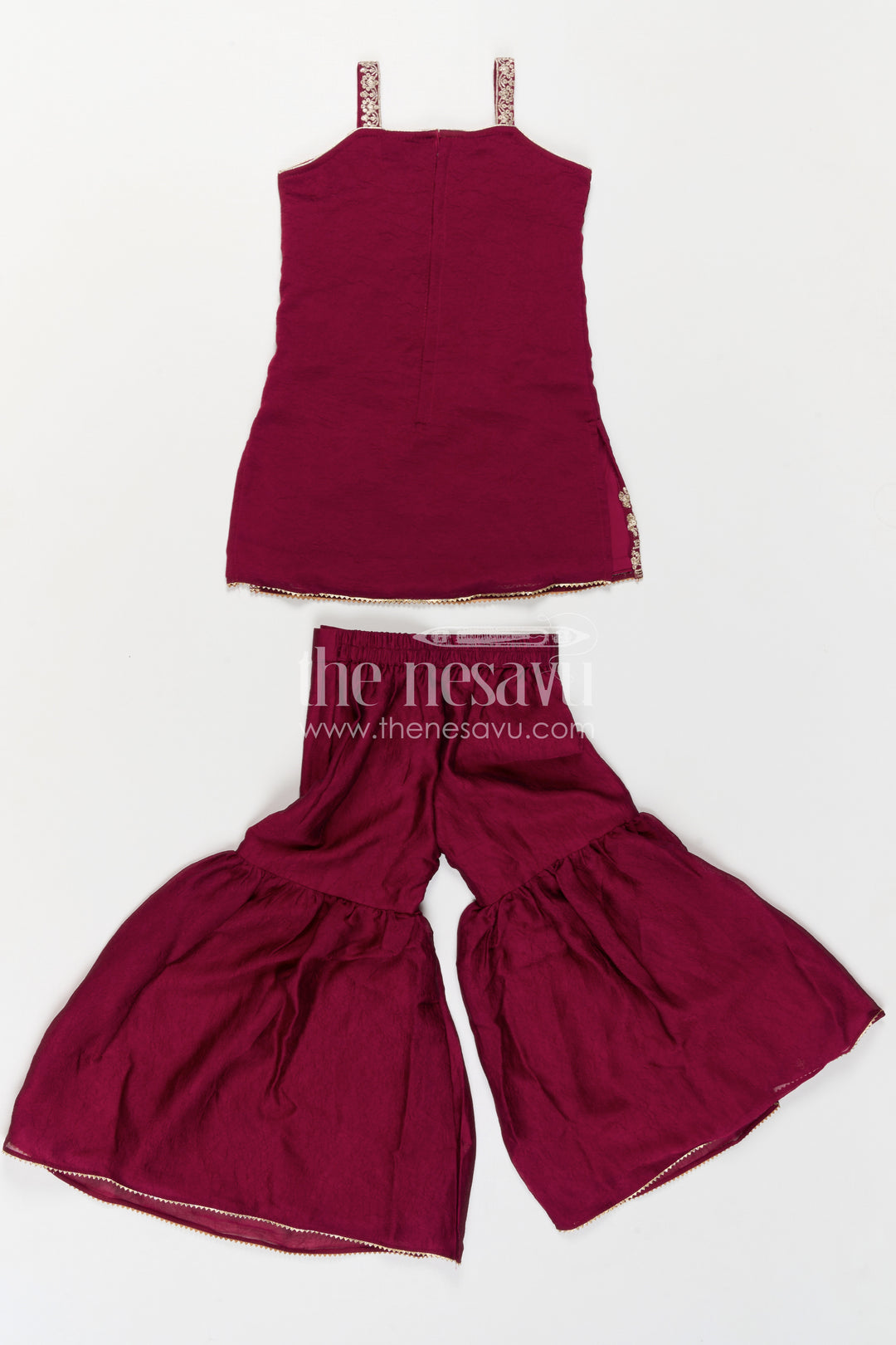 The Nesavu Girls Sharara / Plazo Set Girls Sharara Set for Weddings and Birthday Functtions Nesavu Nesavu Girls Sharara Set For Weddings With Viscose Blend Silk And Embroidered Yoke Festive Outfit