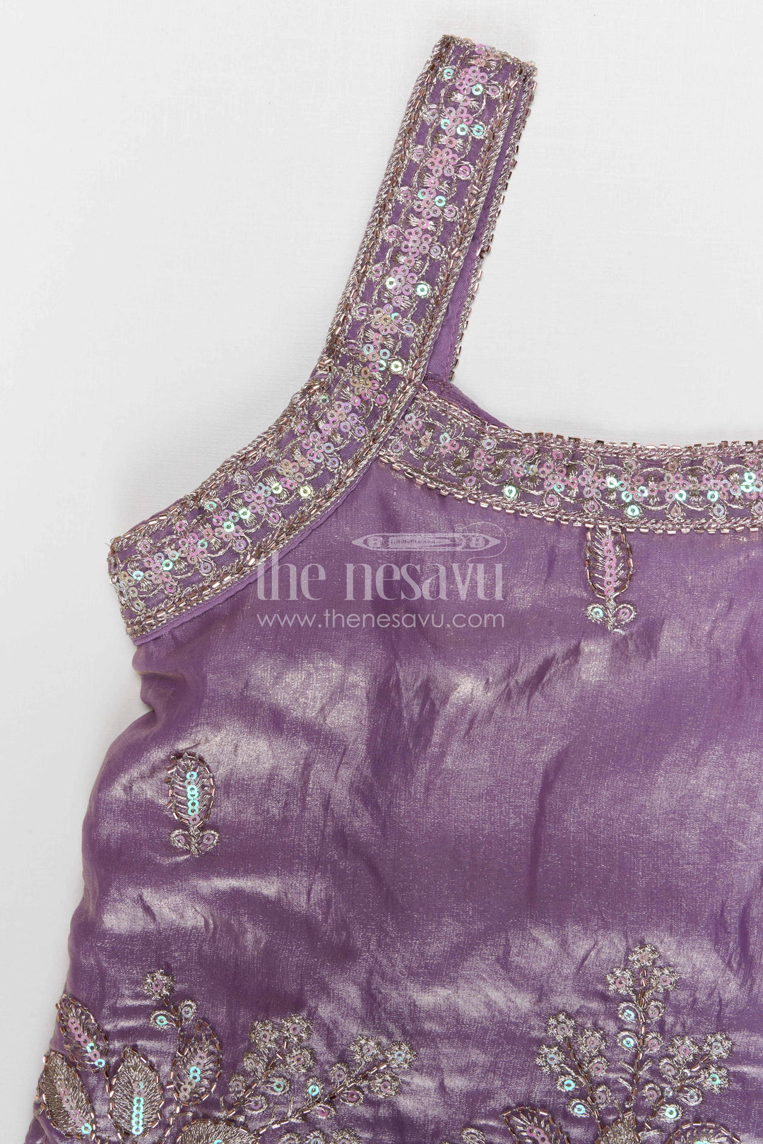 The Nesavu Girls Sharara / Plazo Set Girls Sharara Set for Weddings and Festival Celebrate. Nesavu Nesavu girls glaze organza sharara set with designer embroidered yoke for weddings and festive celebrations