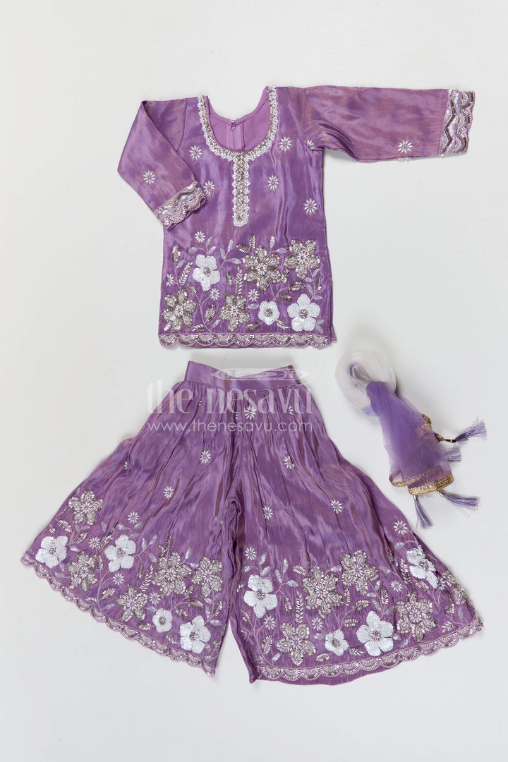 The Nesavu Girls Sharara / Plazo Set Girls Sharara Set for Weddings and Festival Celebrations Nesavu Nesavu girls viscose silk sharara set with designer embroidery for weddings and festive occasions