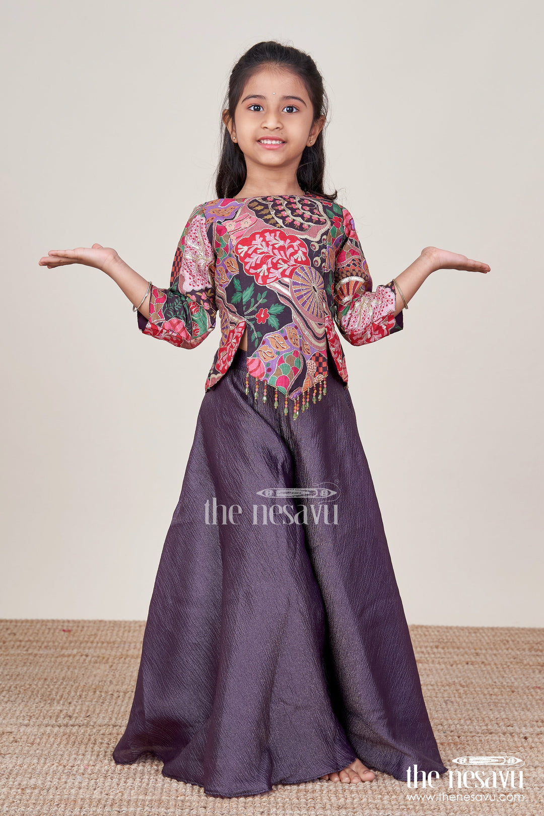 The Nesavu Girls Sharara / Plazo Set Girls Sharara Set for Weddings and Festive Celebrations Nesavu 24 (5Y) / Purple GPS884A-24 Nesavu girls georgette sharara set digital print top flared plazo weddings