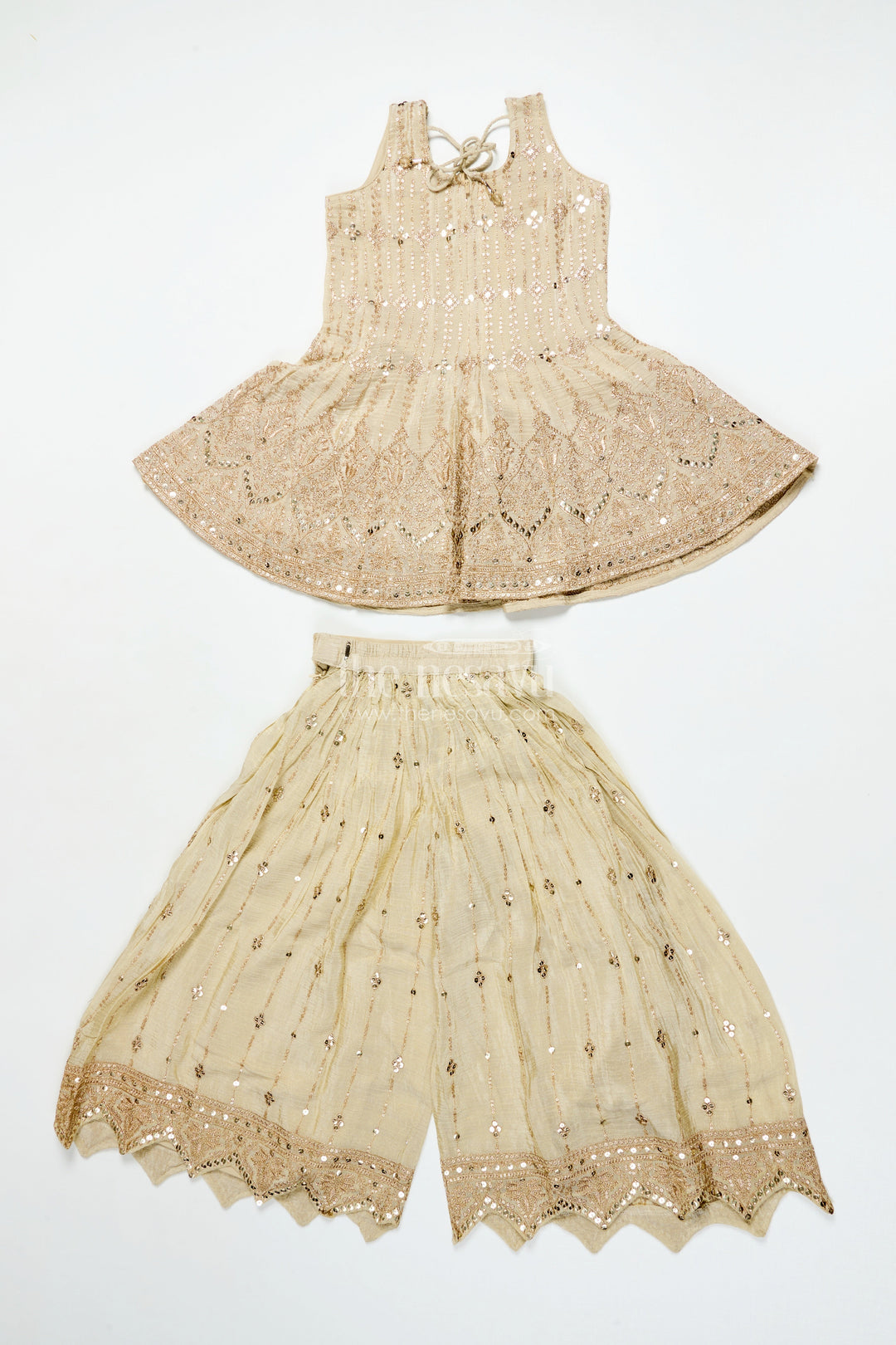 The Nesavu Girls Sharara / Plazo Set Girls Sharara Set for Weddings and Festive Celebrations Nesavu Nesavu girls sleeveless sharara set tissue silk embroidery weddings festivals