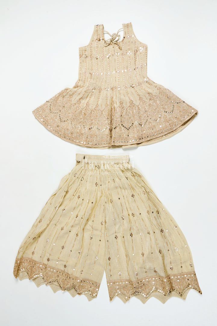 The Nesavu Girls Sharara / Plazo Set Girls Sharara Set for Weddings and Festive Celebrations Nesavu Nesavu girls sleeveless sharara set tissue silk embroidery weddings festivals