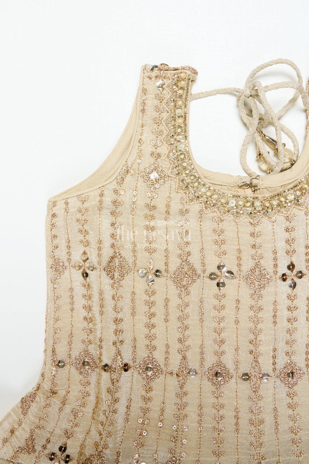 The Nesavu Girls Sharara / Plazo Set Girls Sharara Set for Weddings and Festive Celebrations Nesavu Nesavu girls sleeveless sharara set tissue silk embroidery weddings festivals