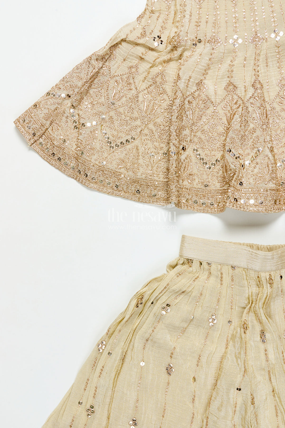 The Nesavu Girls Sharara / Plazo Set Girls Sharara Set for Weddings and Festive Celebrations Nesavu Nesavu girls sleeveless sharara set tissue silk embroidery weddings festivals