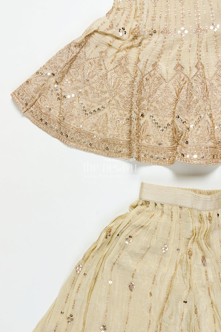 The Nesavu Girls Sharara / Plazo Set Girls Sharara Set for Weddings and Festive Celebrations Nesavu Nesavu girls sleeveless sharara set tissue silk embroidery weddings festivals