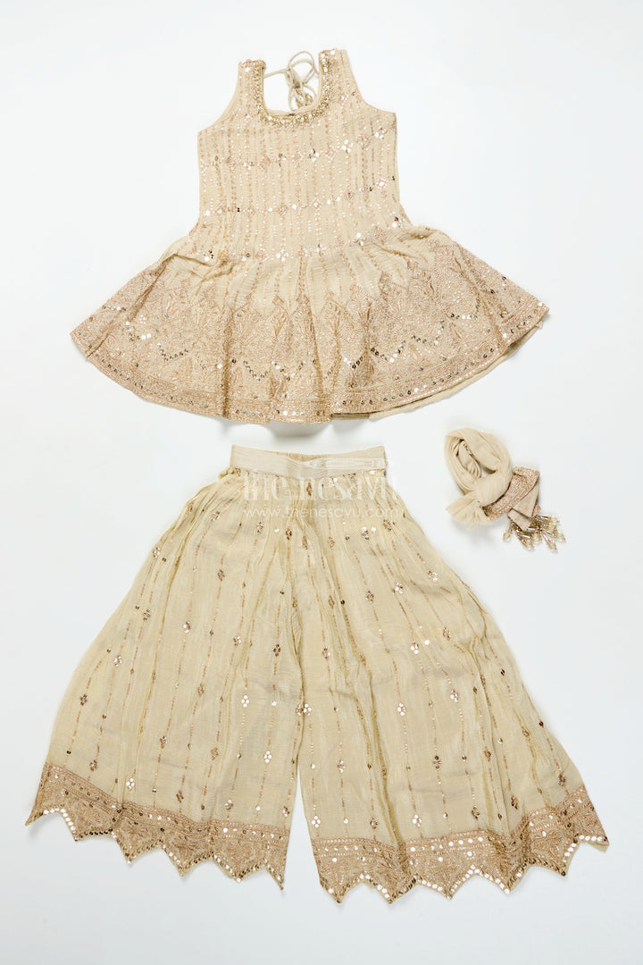 The Nesavu Girls Sharara / Plazo Set Girls Sharara Set for Weddings and Festive Celebrations Nesavu Nesavu girls sleeveless sharara set tissue silk embroidery weddings festivals