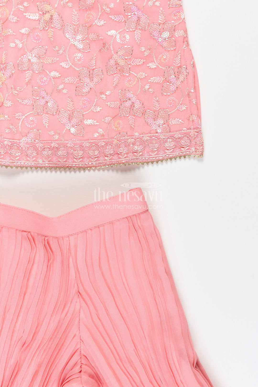 The Nesavu Girls Sharara / Plazo Set Girls Sharara Set for Weddings and Festive Family Functions Nesavu Nesavu girls sharara set embroidered yoke dupatta weddings festive occasions