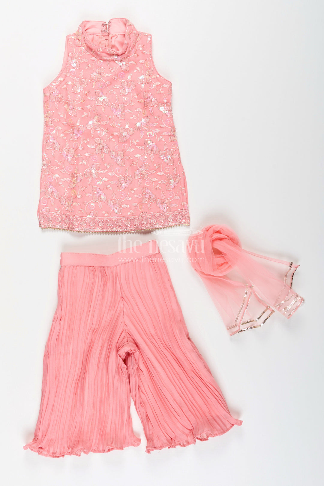 The Nesavu Girls Sharara / Plazo Set Girls Sharara Set for Weddings and Festive Family Functions Nesavu Nesavu girls sharara set embroidered yoke dupatta weddings festive occasions