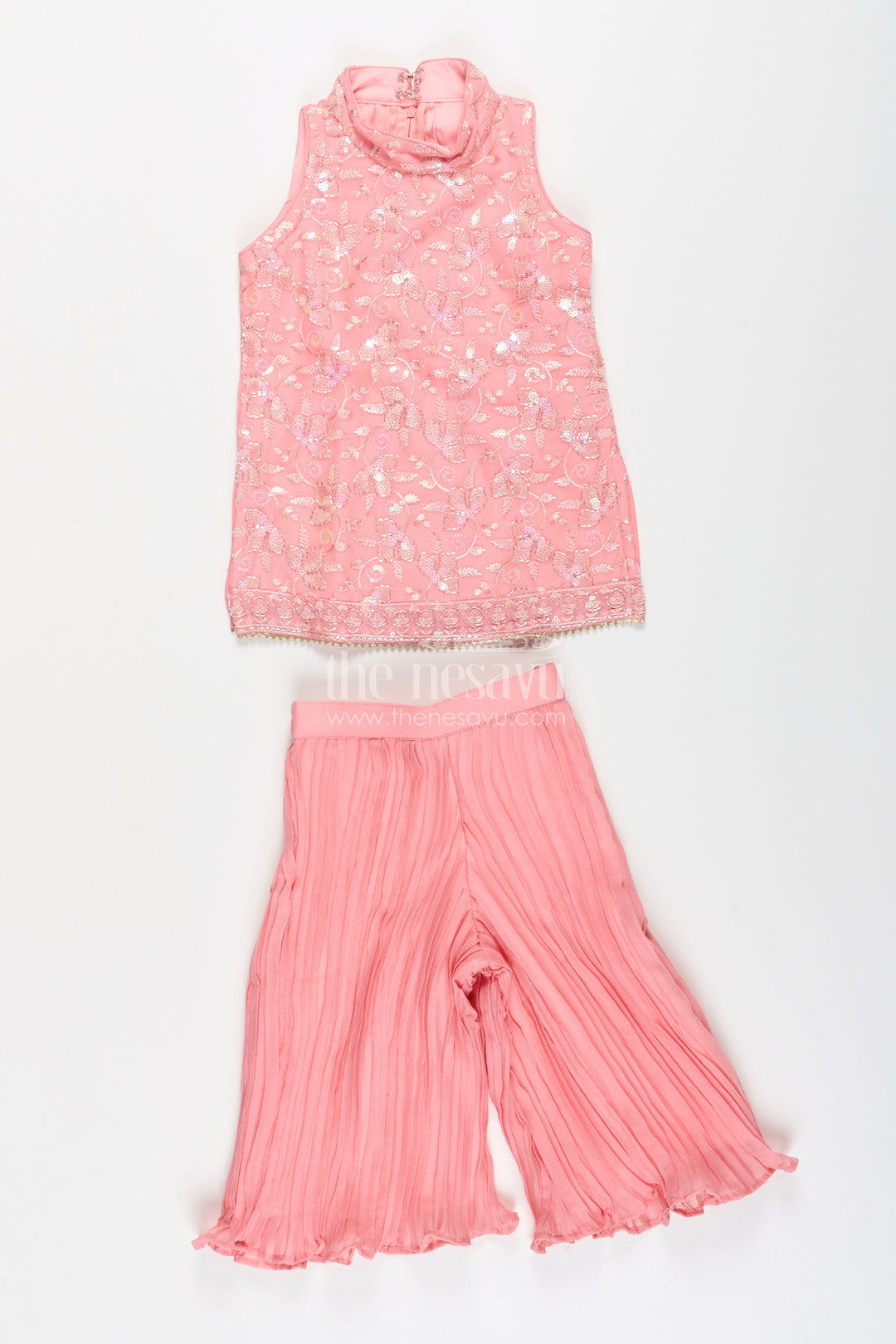 The Nesavu Girls Sharara / Plazo Set Girls Sharara Set for Weddings and Festive Family Functions Nesavu Nesavu girls sharara set embroidered yoke dupatta weddings festive occasions