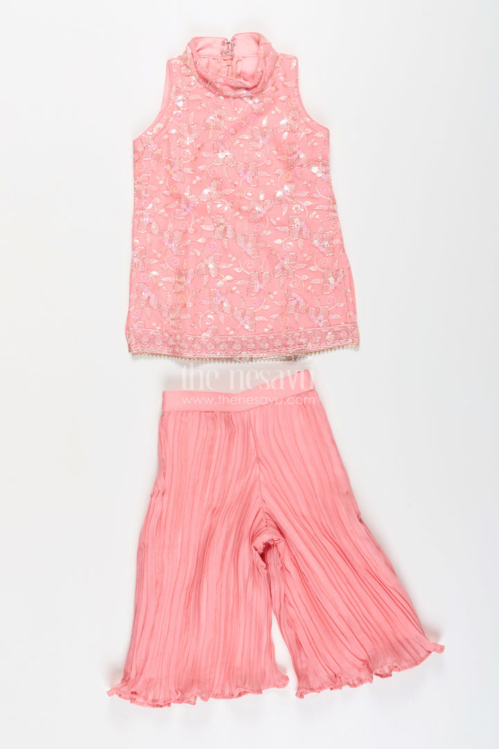 The Nesavu Girls Sharara / Plazo Set Girls Sharara Set for Weddings and Festive Family Functions Nesavu Nesavu girls sharara set embroidered yoke dupatta weddings festive occasions