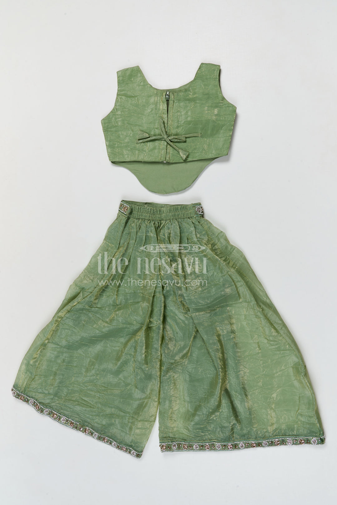 The Nesavu Girls Sharara / Plazo Set Girls Sharara Set for Weddings and Festive Occasionals Nesavu Nesavu girls crushed organza sharara set with designer embroidery yoke for weddings and festive occasions