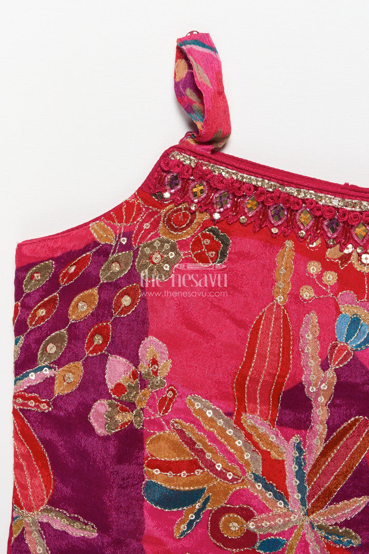 The Nesavu Girls Sharara / Plazo Set Girls Sharara Set for Weddings and Festive Occasions Nesavu Nesavu girls sharara set embroidered cape top weddings festive parties