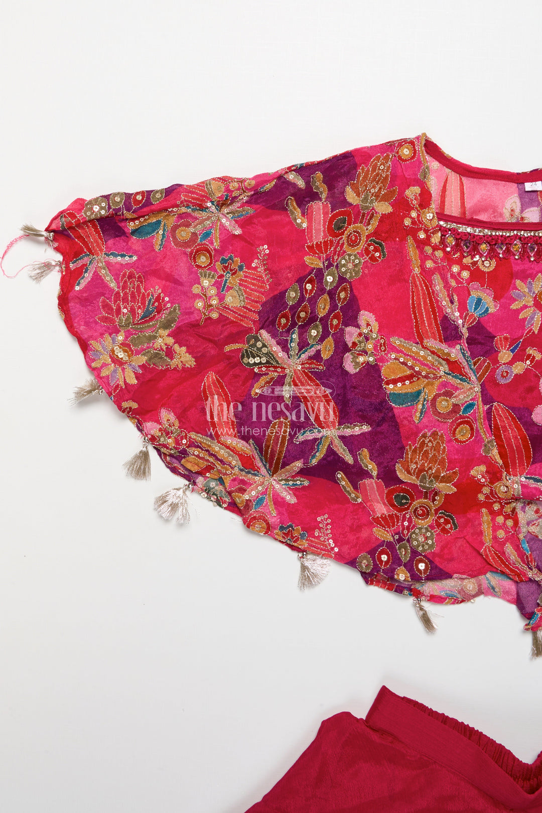 The Nesavu Girls Sharara / Plazo Set Girls Sharara Set for Weddings and Festive Occasions Nesavu Nesavu girls sharara set embroidered cape top weddings festive parties