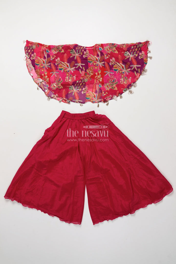 The Nesavu Girls Sharara / Plazo Set Girls Sharara Set for Weddings and Festive Occasions Nesavu Nesavu girls sharara set embroidered cape top weddings festive parties