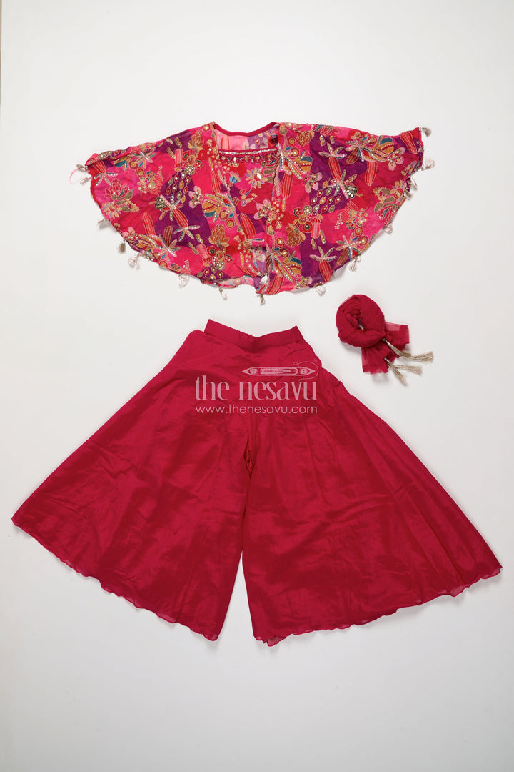 The Nesavu Girls Sharara / Plazo Set Girls Sharara Set for Weddings and Festive Occasions Nesavu Nesavu girls sharara set embroidered cape top weddings festive parties