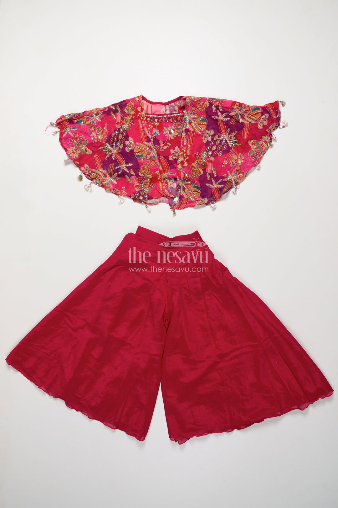 The Nesavu Girls Sharara / Plazo Set Girls Sharara Set for Weddings and Festive Occasions Nesavu Nesavu girls sharara set embroidered cape top weddings festive parties