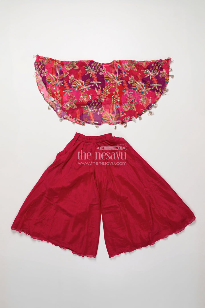 The Nesavu Girls Sharara / Plazo Set Girls Sharara Set for Weddings and Festive Occasions Nesavu Nesavu girls sharara set embroidered cape top weddings festive parties