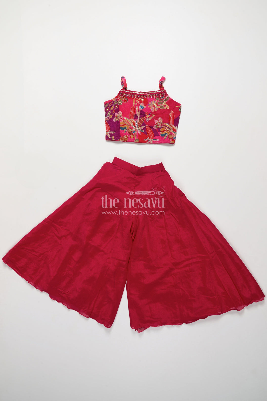 The Nesavu Girls Sharara / Plazo Set Girls Sharara Set for Weddings and Festive Occasions Nesavu Nesavu girls sharara set embroidered cape top weddings festive parties