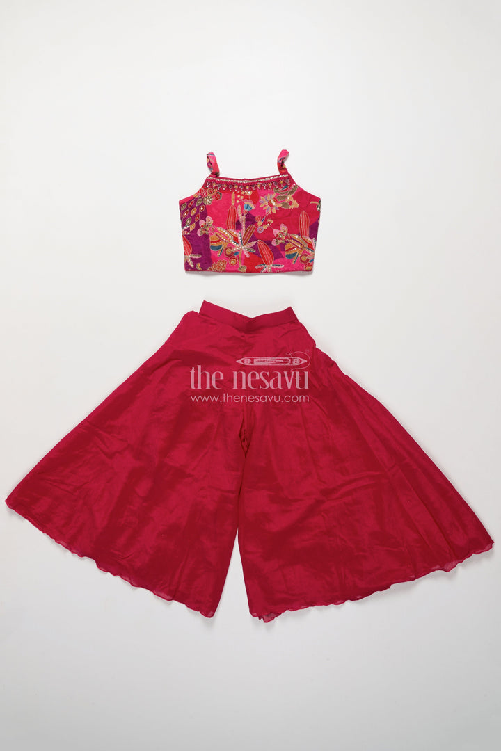 The Nesavu Girls Sharara / Plazo Set Girls Sharara Set for Weddings and Festive Occasions Nesavu Nesavu girls sharara set embroidered cape top weddings festive parties
