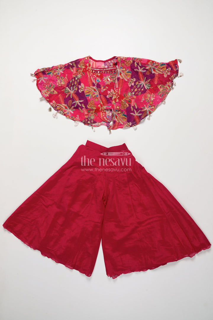 The Nesavu Girls Sharara / Plazo Set Girls Sharara Set for Weddings and Festive Occasions Nesavu Nesavu girls sharara set embroidered cape top weddings festive parties