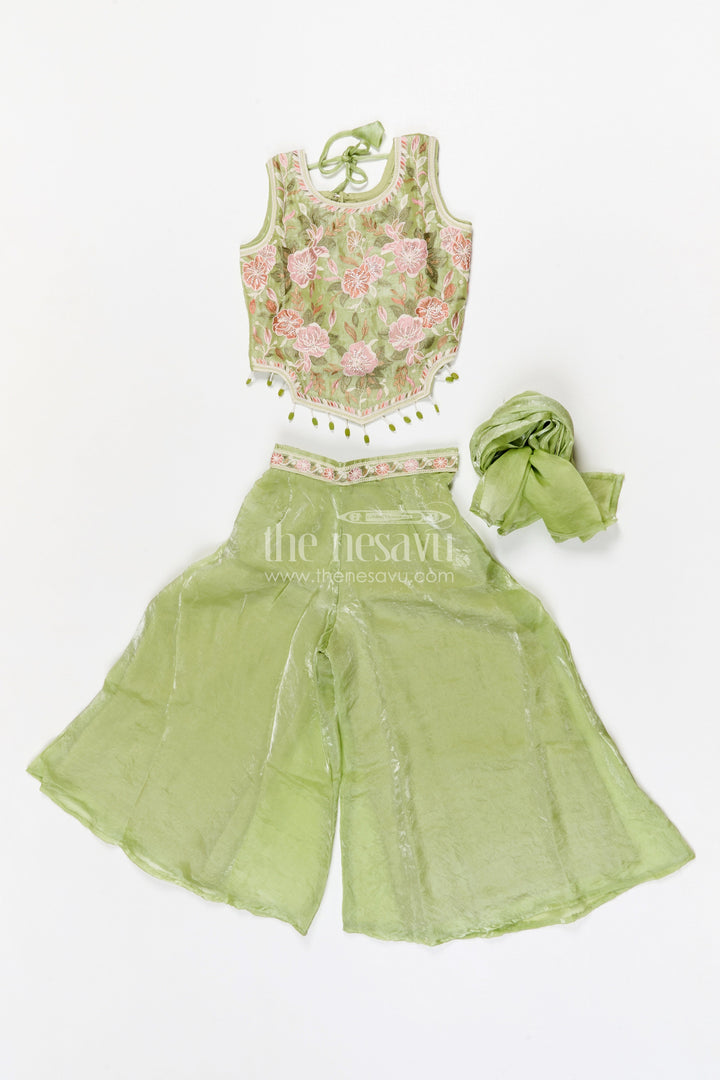 The Nesavu Girls Sharara / Plazo Set Girls Sharara Set for Weddings and Festives Nesavu Nesavu girls tissue organza sharara set with designer embroidery for weddings