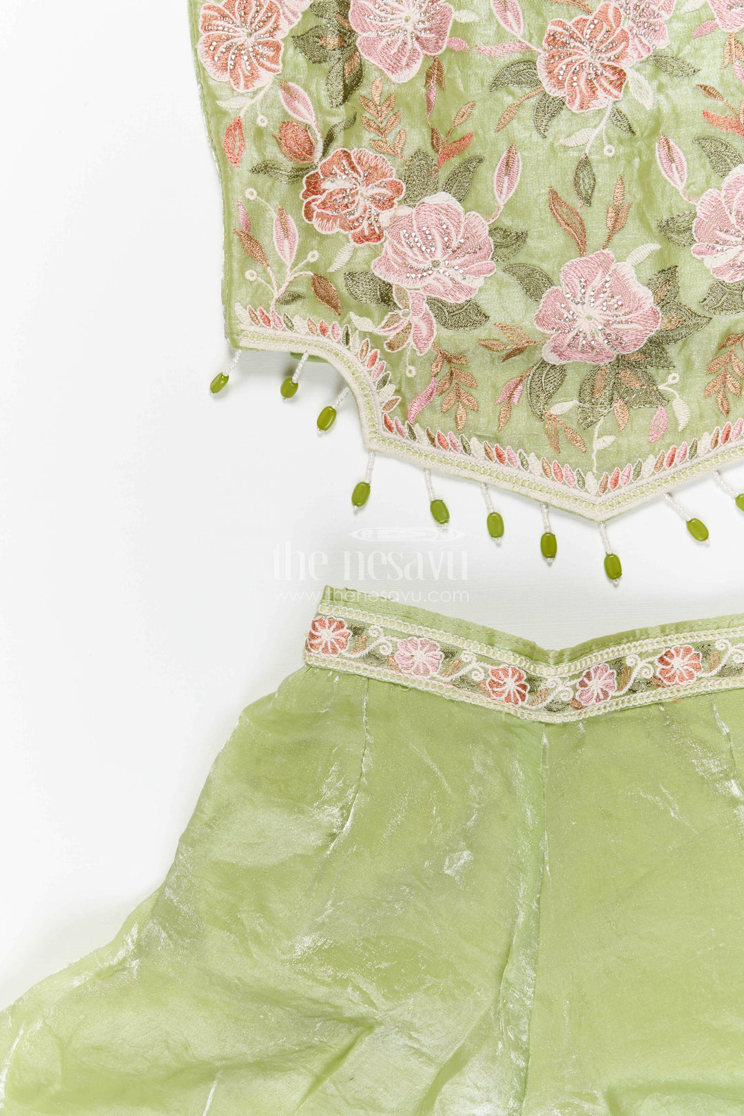 The Nesavu Girls Sharara / Plazo Set Girls Sharara Set for Weddings and Festives Nesavu Nesavu girls tissue organza sharara set with designer embroidery for weddings