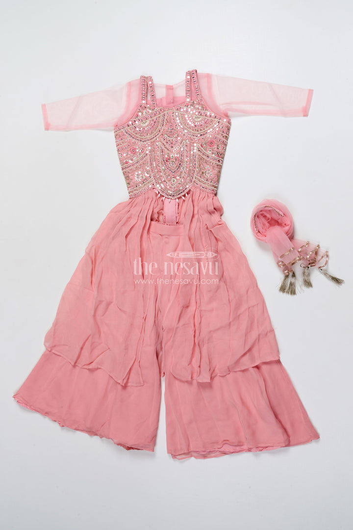 The Nesavu Girls Sharara / Plazo Set Girls Sharara Set for Weddings and Traditional Functions Nesavu Nesavu girls sharara set embroidered yoke weddings festive celebrations