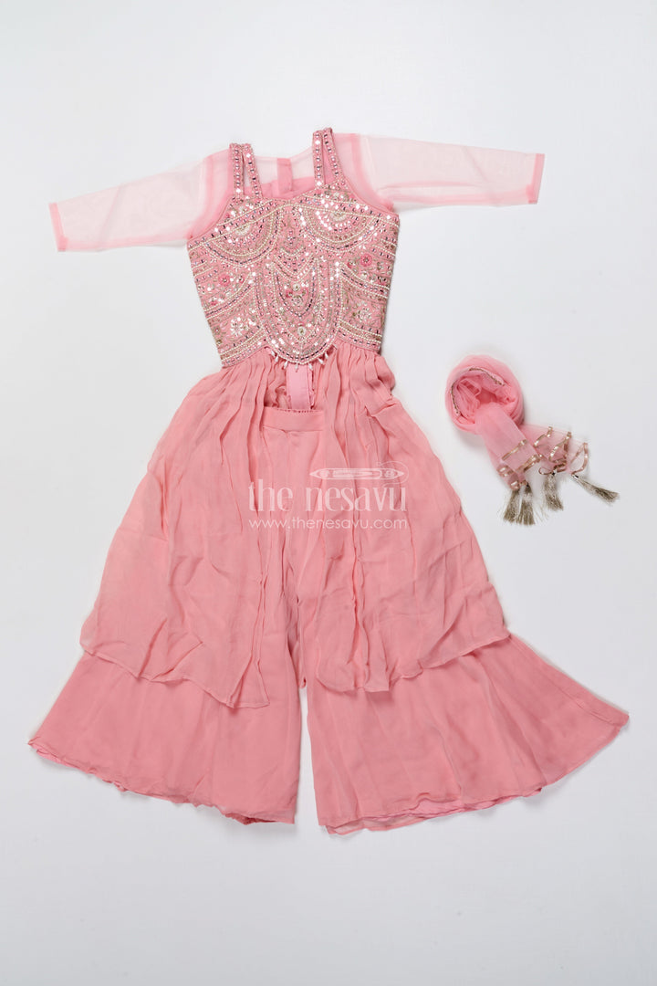 The Nesavu Girls Sharara / Plazo Set Girls Sharara Set for Weddings and Traditional Functions Nesavu Nesavu girls sharara set embroidered yoke weddings festive celebrations