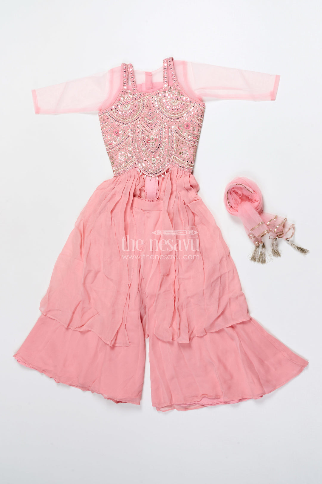 The Nesavu Girls Sharara / Plazo Set Girls Sharara Set for Weddings and Traditional Functions Nesavu Nesavu girls sharara set embroidered yoke weddings festive celebrations