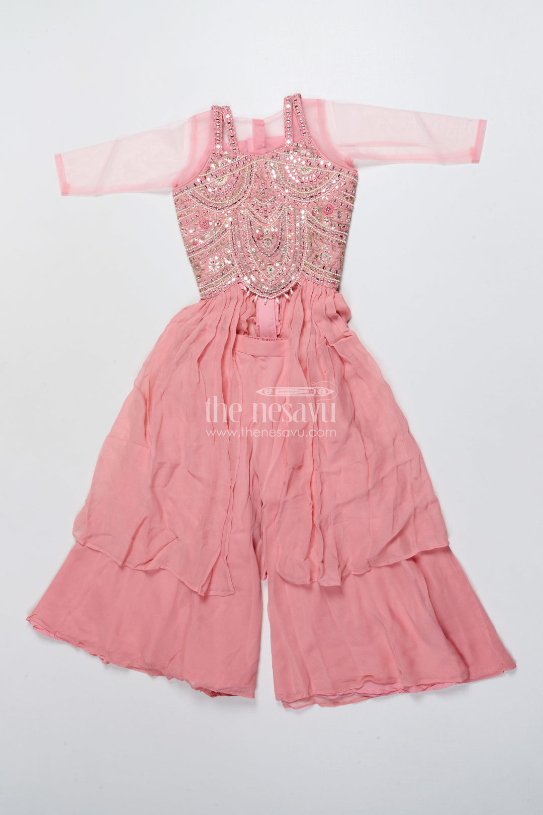 The Nesavu Girls Sharara / Plazo Set Girls Sharara Set for Weddings and Traditional Functions Nesavu Nesavu girls sharara set embroidered yoke weddings festive celebrations