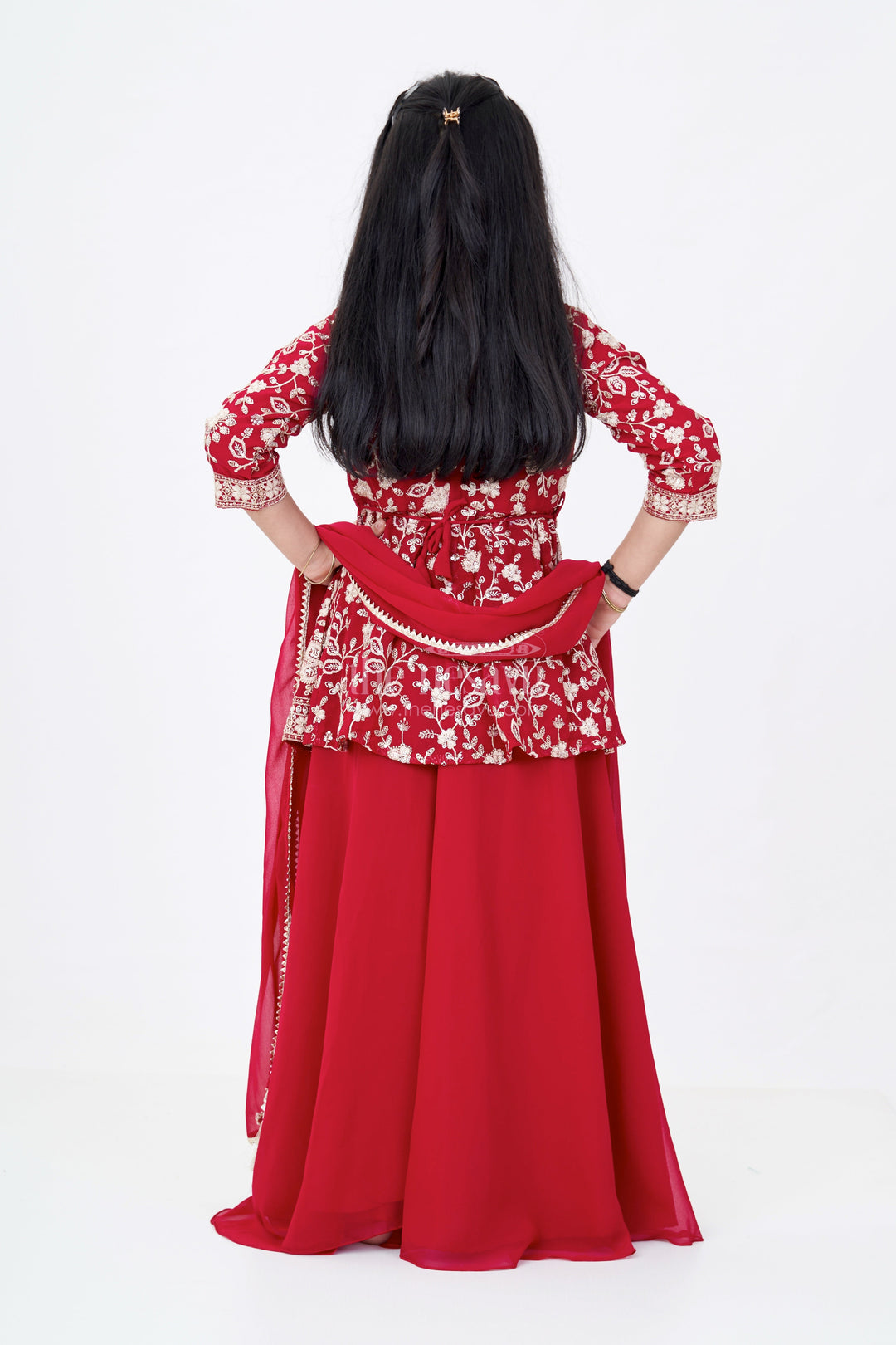 The Nesavu Girls Sharara / Plazo Set Girls Sharara Set Georgette in Maroon with Designer Embroidery and Matching Dupatta for Festive Wear Nesavu Girls Sharara Set Georgette Maroon Designer Embroidery Matching Dupatta | The Nesavu