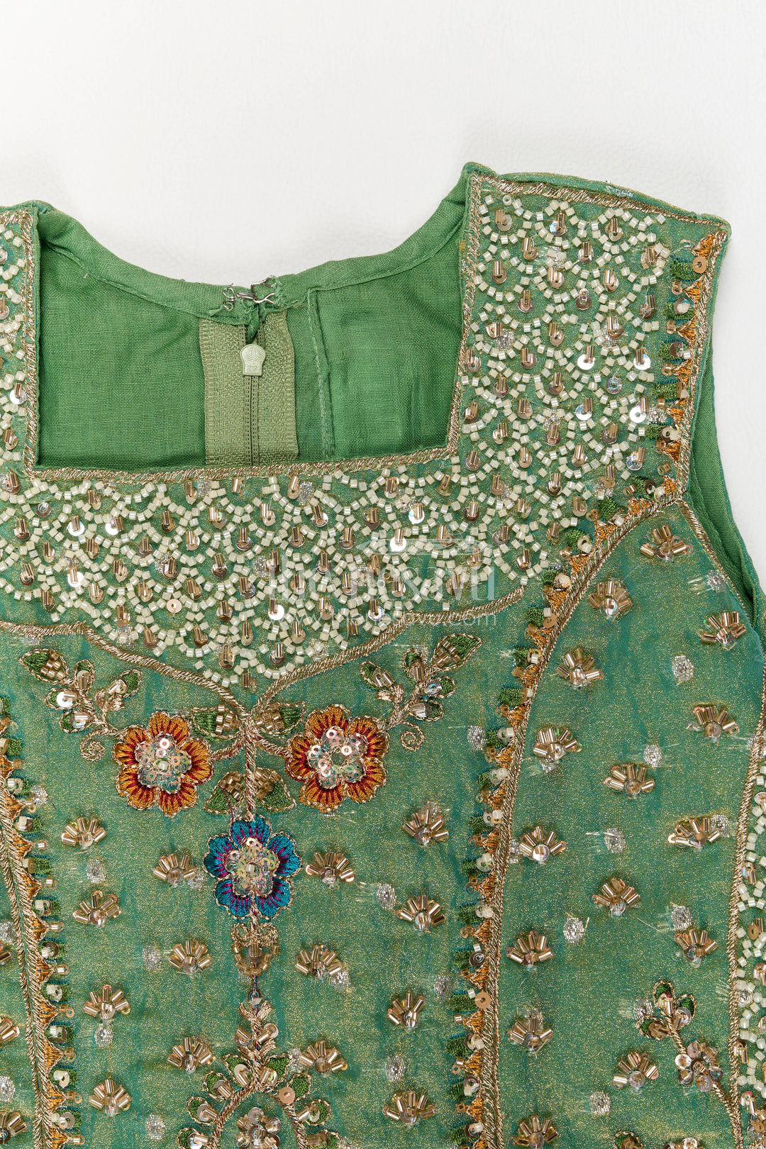 The Nesavu Girls Sharara / Plazo Set Girls Sharara Set in Green for Special Functions Nesavu Nesavu Girls Sharara Set In Green For Special Functions